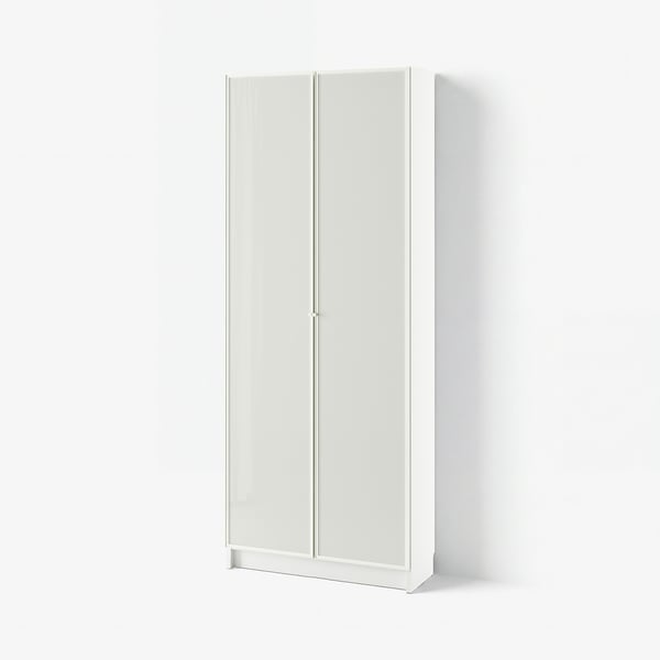 BILLY / HÖGBO Bookcase with glass doors, white, 80x30x202 cm