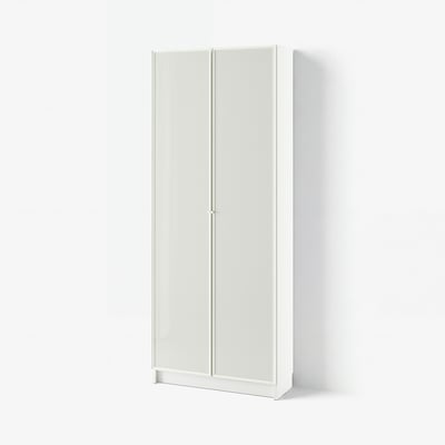 BILLY / HÖGBO Bookcase with glass doors, white, 80x30x202 cm
