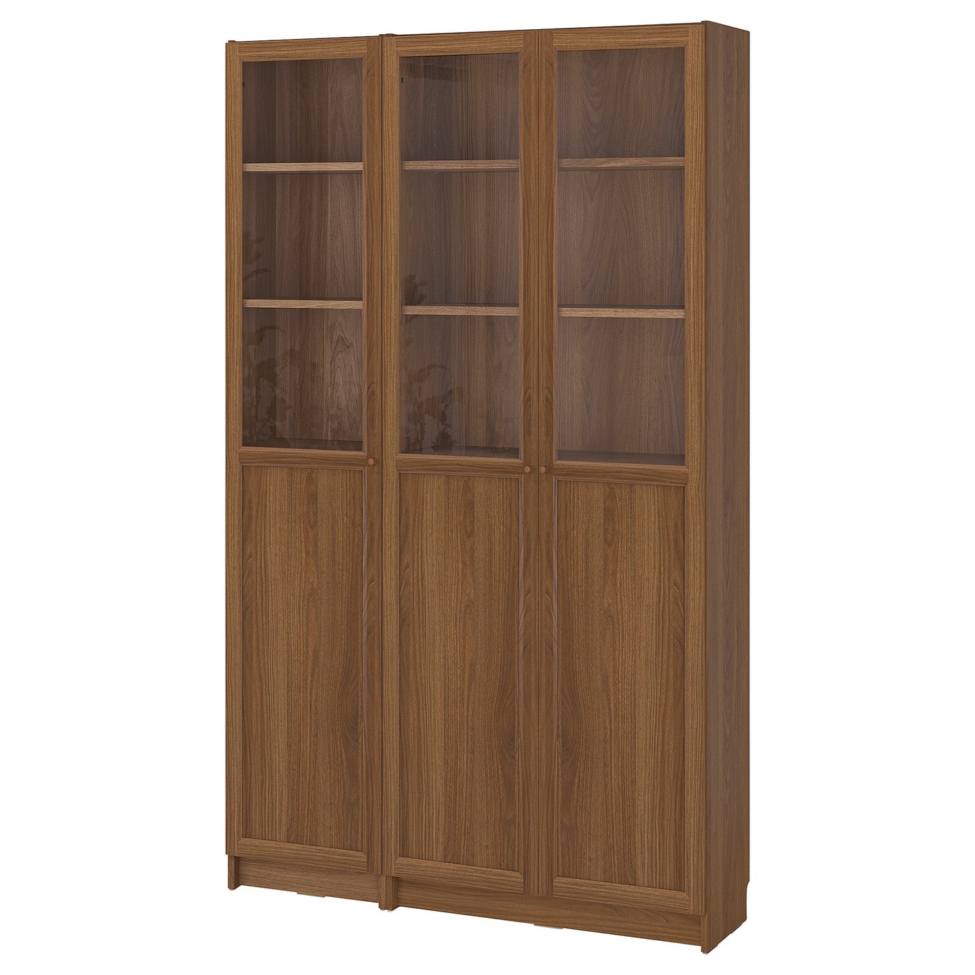 BILLY / OXBERG Bookcase comb w panel/glass doors, brown walnut effect, 120x30x202 cm (47 1/4x11 3/4x79 1/2 ")