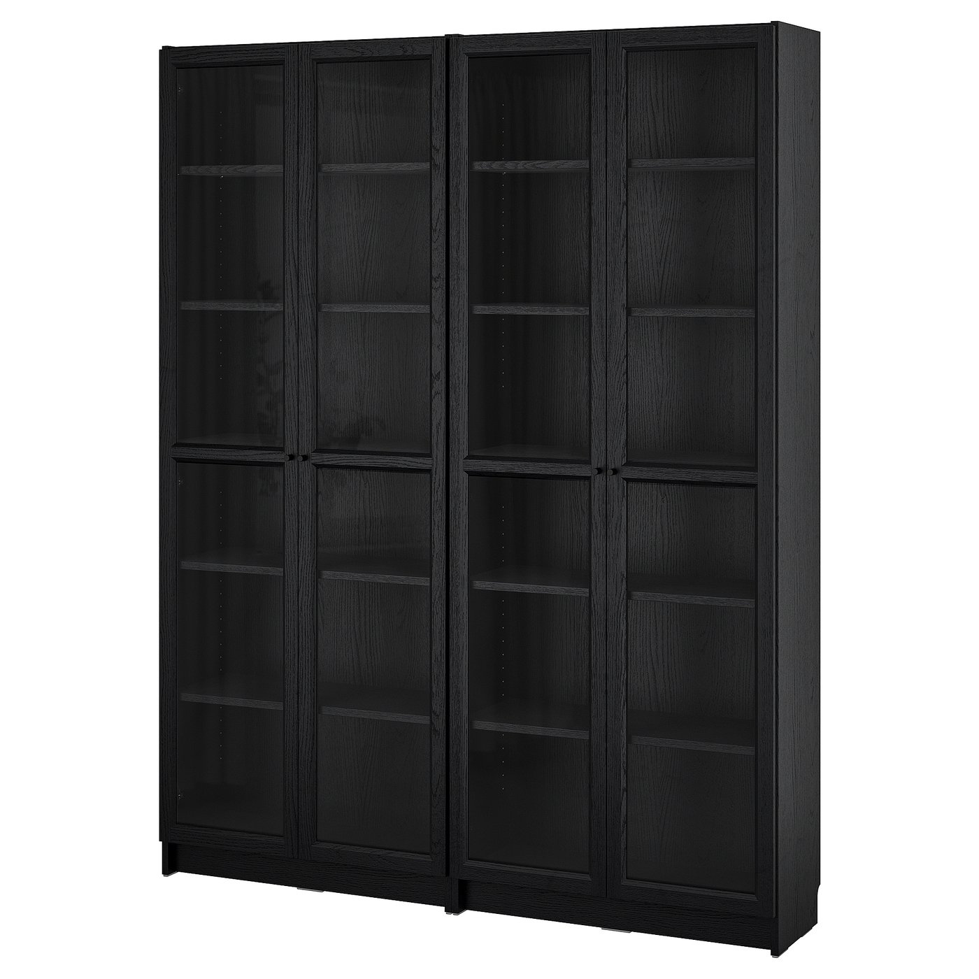 BILLY / OXBERG Bookcase combination w glass doors, black oak effect, 160x202 cm (63x79 1/2 ")