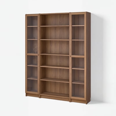 BILLY / OXBERG Bookcase combination w glass doors, brown walnut effect, 160x202 cm