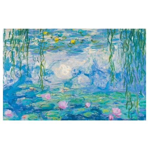 BJÖRKSTA canvas, blue & green water lilies, impressionist art.