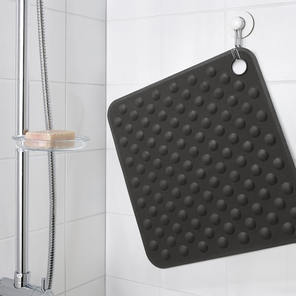 BLÅSJÖN Shower mat, grey, 50x50 cm