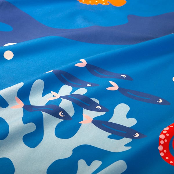 BLÅVINGAD Flat sheet and pillowcase, animal/blue ocean, 150x250/50x80 cm