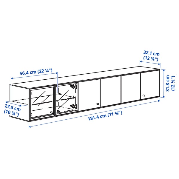 BOASTAD Wall shelf, black/oak veneer, 181x32x32 cm