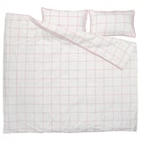BREDVECKLARE Duvet cover and 2 pillowcases, white pink/check, 240x220/50x80 cm
