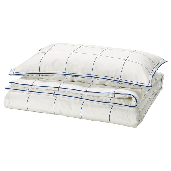 BREDVECKLARE Duvet cover and pillowcase, white blue/check, 150x200/50x80 cm