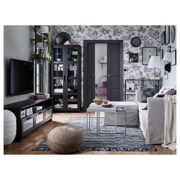 BRIMNES Glass-door cabinet, black, 80x190 cm