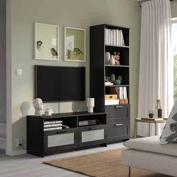BRIMNES TV storage combination, black, 180x41x190 cm
