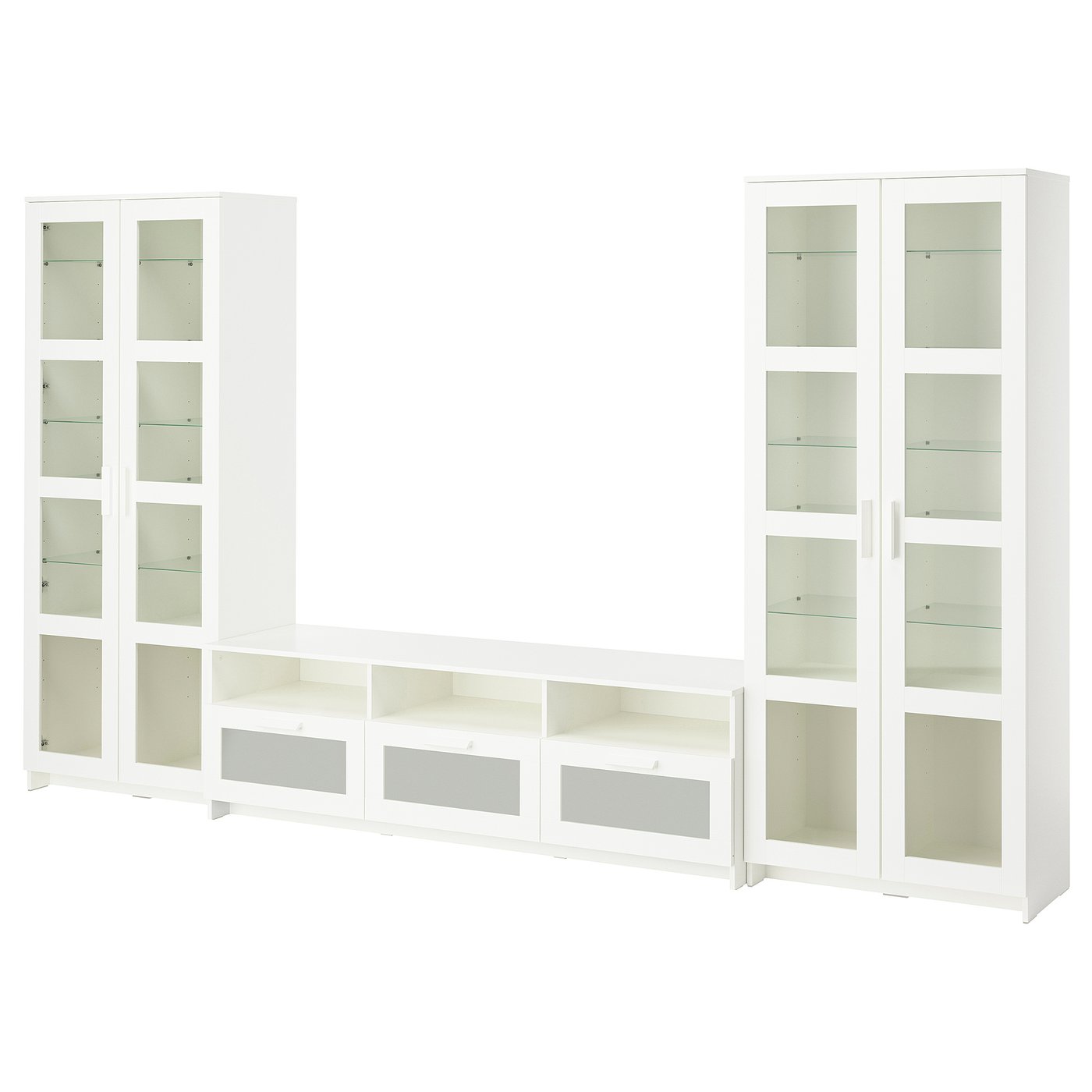 BRIMNES TV storage combination/glass doors, white, 340x41x190 cm (133 7/8x16 1/8x74 3/4 ")