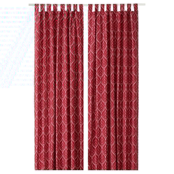 BRITTKARIN Curtains, 1 pair, red leaf pattern/with tab top, 145x150 cm