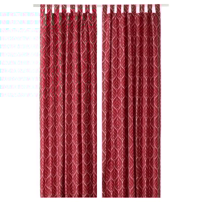 BRITTKARIN Curtains, 1 pair, red leaf pattern/with tab top, 145x150 cm