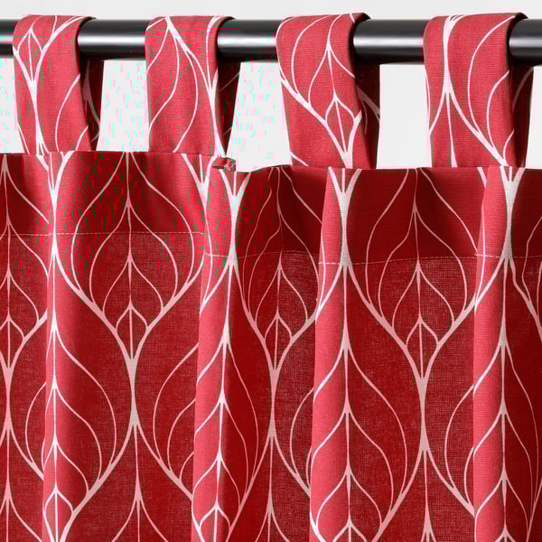 BRITTKARIN Curtains, 1 pair, red leaf pattern/with tab top, 145x150 cm