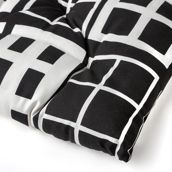 BROKAKLEJA Chair pad, black/geometric, 40x40x6 cm