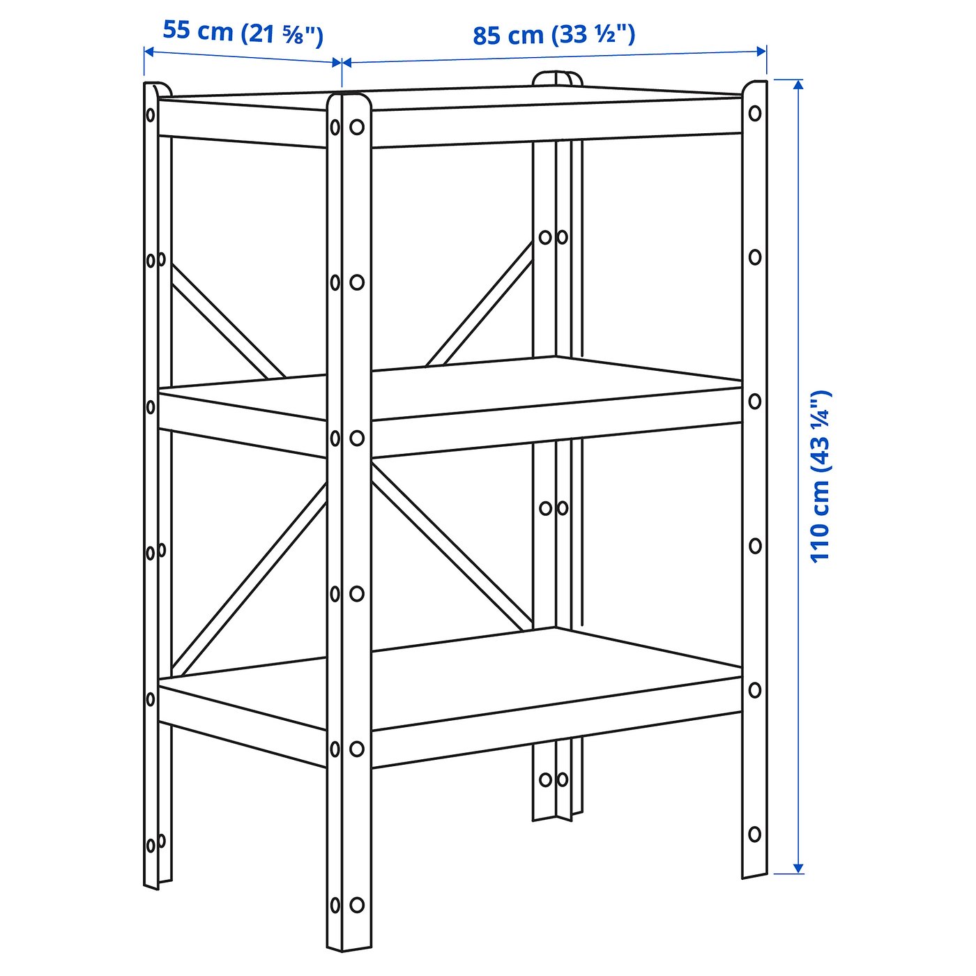 BROR 1 section/shelves, black, 85x55x110 cm (331/2x215/8x431/4