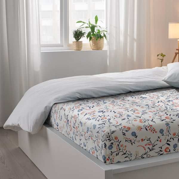 BRUDKRUSBÄR Flat sheet and 2 pillowcase, white/multicolour, 240x260/50x80 cm