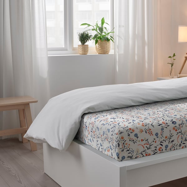 BRUDKRUSBÄR Flat sheet and pillowcase, white/multicolour, 150x260/50x80 cm