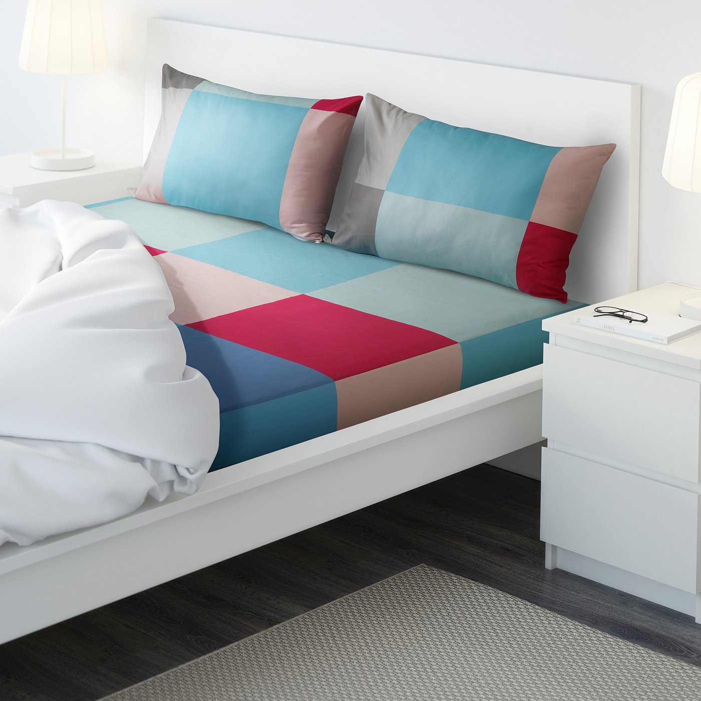 BRUNKRISSLA flat sheet and 2 pillowcase, multicolour, 240x260/50x80 cm