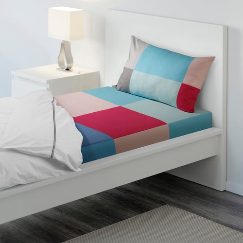 BRUNKRISSLA flat sheet and pillowcase, multicolour, 150x260/50x80 cm