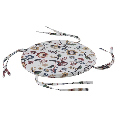 BRUNÖRT round cushion in floral pattern for chair comfort.