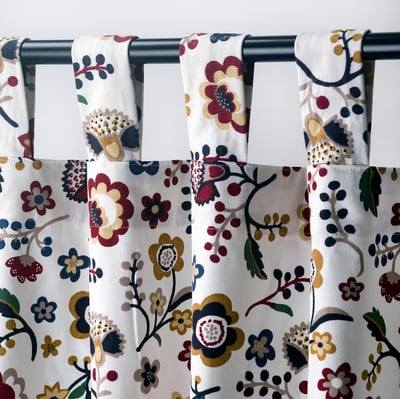 BRUNÖRT Curtains with tie-backs, 1 pair, multicolour/with tab top, 145x150 cm