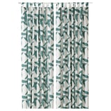 BUSKMÄTARE Curtains, 1 pair, white/green leaf pattern/with tab top, 145x150 cm