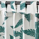 BUSKMÄTARE Curtains, 1 pair, white/green leaf pattern/with tab top, 145x150 cm