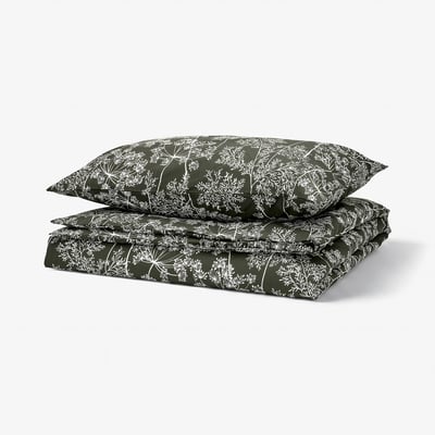 DAGGBJÖRNBÄR Duvet cover and pillowcase, dark green/floral pattern, 150x200/50x80 cm