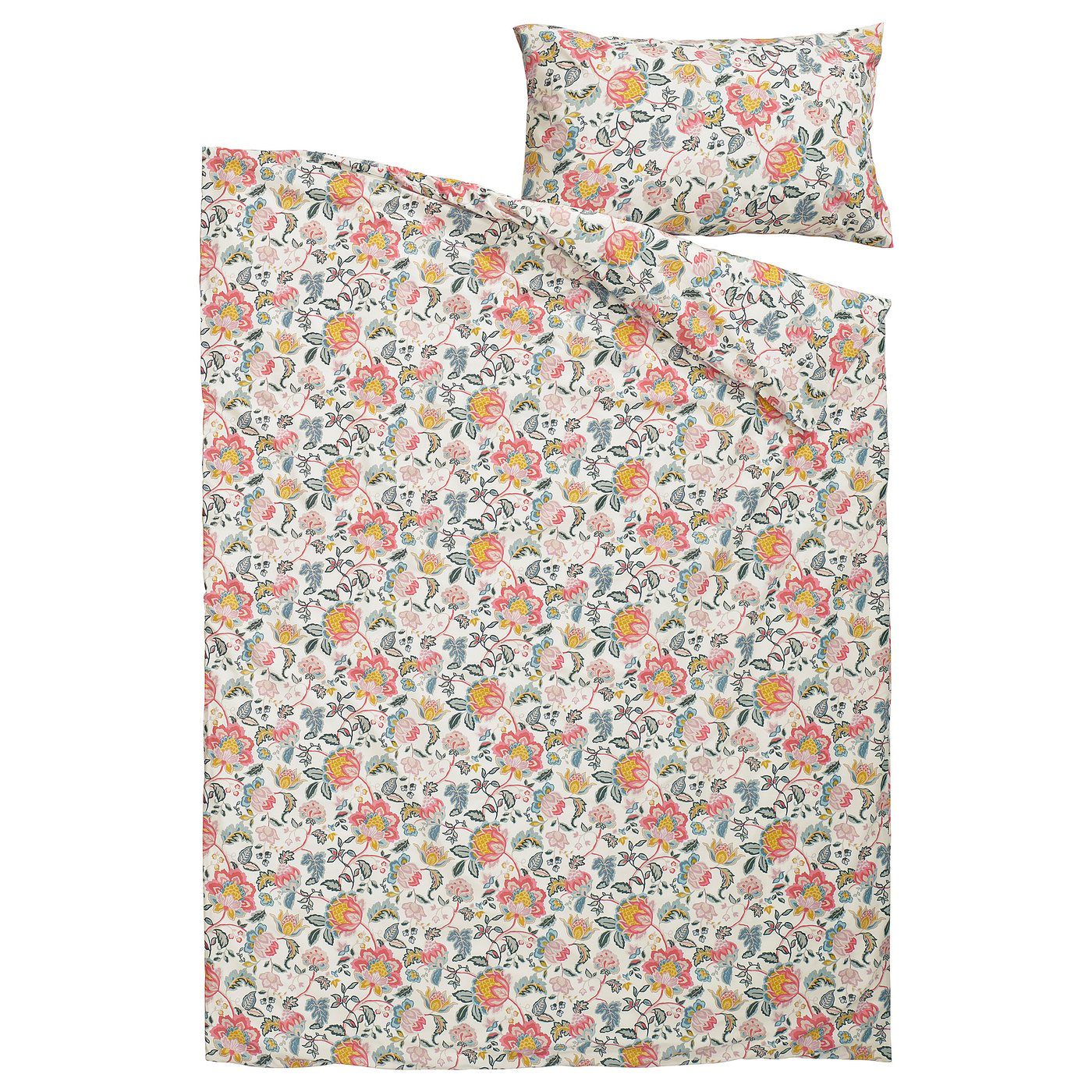 DAGGSALVIA Duvet cover and pillowcase, multicolour/floral pattern, 150x200/50x80 cm