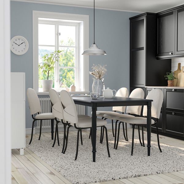 DANDERYD / EBBALYCKE Table and 6 chairs, black/Idekulla beige, 180 cm