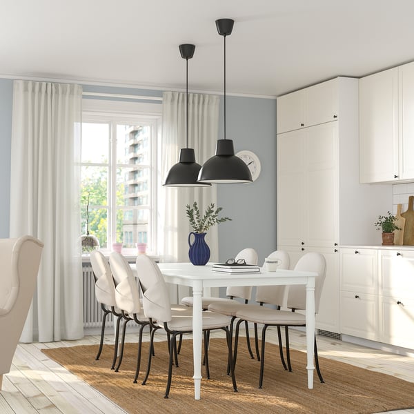 DANDERYD / EBBALYCKE Table and 6 chairs, white/Idekulla beige, 180 cm