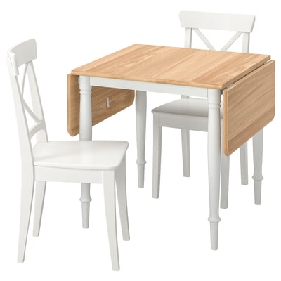 DANDERYD / INGOLF Table and 2 chairs, oak veneer white/white, 74/134x80 cm