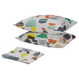 DOFTKLINT Flat sheet and 2 pillowcase, white/multicolour, 240x260/50x80 cm