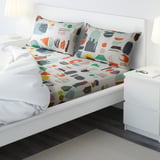 DOFTKLINT Flat sheet and 2 pillowcase, white/multicolour, 240x260/50x80 cm