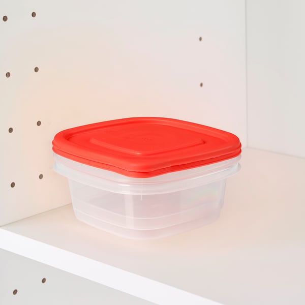 DRAKFISK Food container, transparent/red, 230 ml