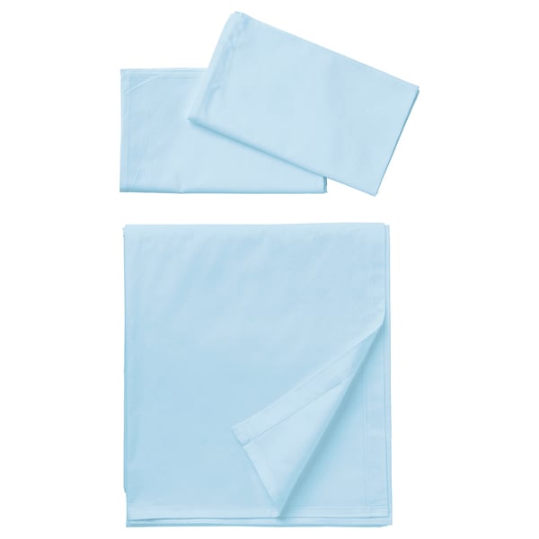 DVALA Flat sheet and 2 pillowcase, light blue, 240x260/50x80 cm
