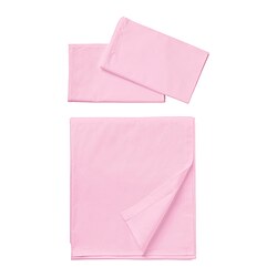 Folded light pink DVALA cotton bed sheet set. Two pieces: a flat sheet and a pillowcase, neatly arranged.