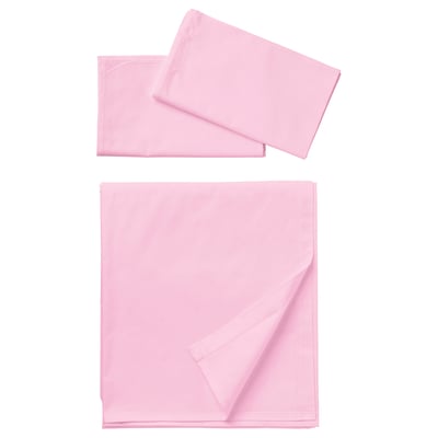 Folded light pink DVALA cotton bed sheet set. Two pieces: a flat sheet and a pillowcase, neatly arranged.