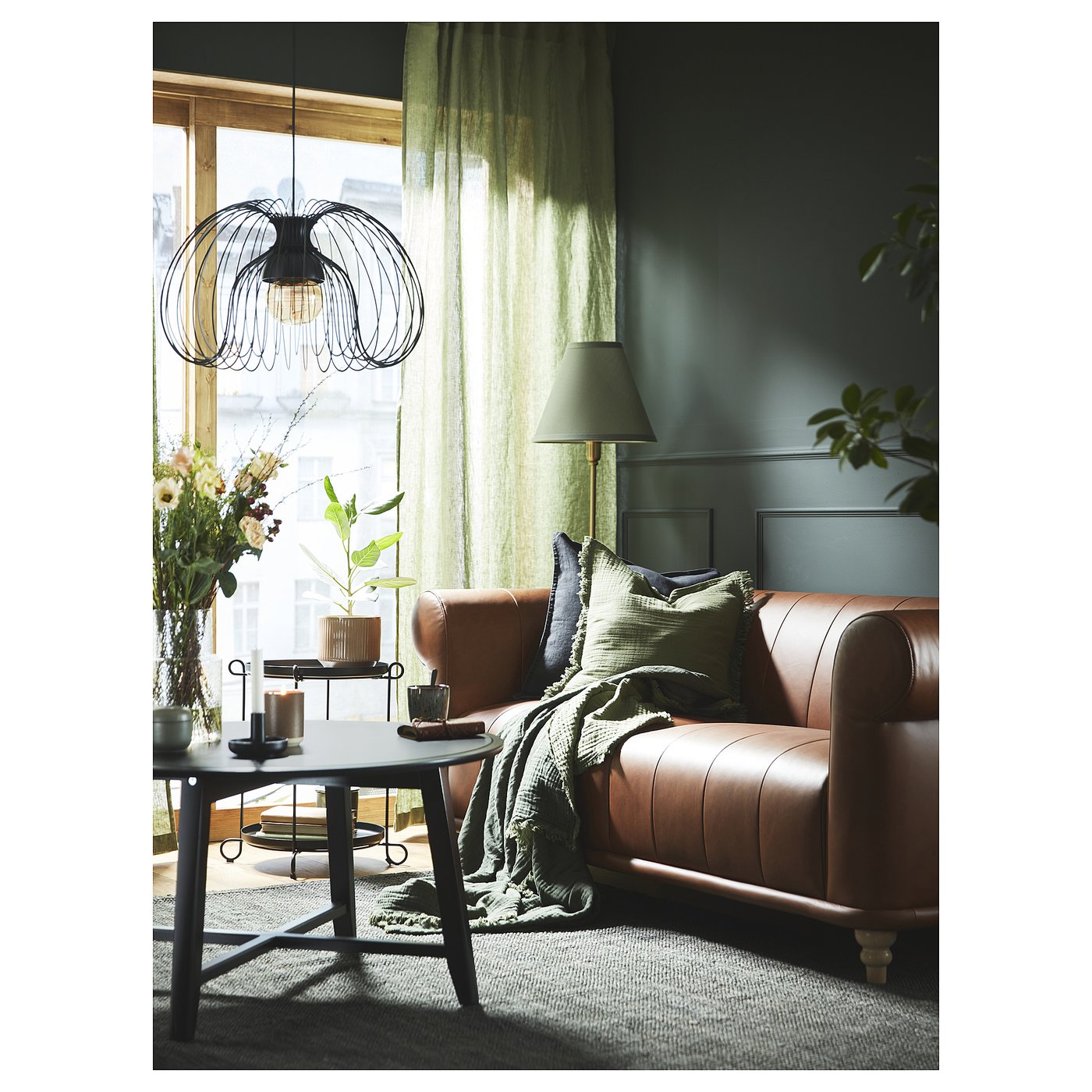 DYTÅG curtains, 1 pair, grey-green/with heading tape, 145x250 cm
