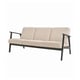 EKENÄSET sofa, light beige fabric, dark brown wood frame, slanted armrests, 1950s scandinavian design.