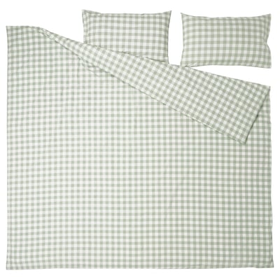 EKTANDVINGE bedding set, pale grey-green gingham check, organic cotton. Includes duvet and pillow covers.