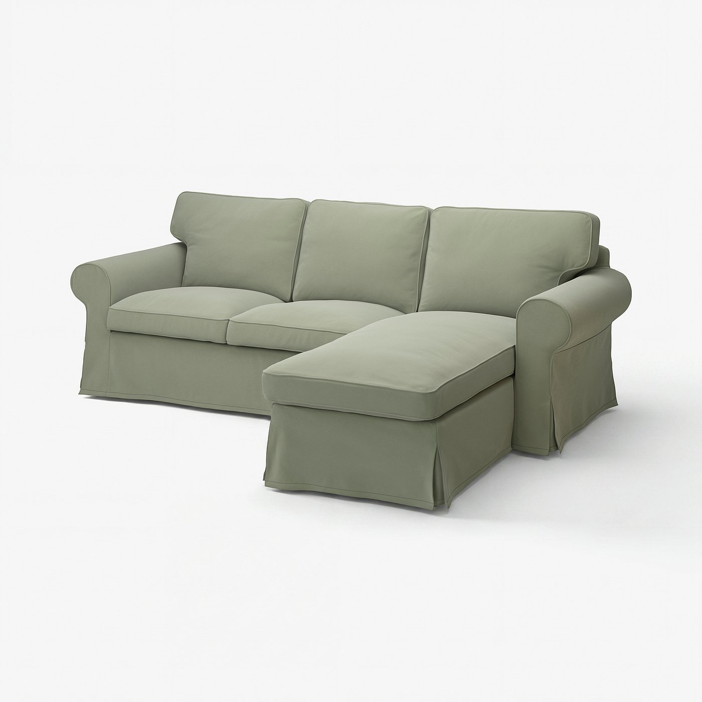 EKTORP 3-seat sofa with chaise longue, Hakebo grey-green