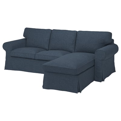 EKTORP 3-seat sofa with chaise longue, Kilanda dark blue