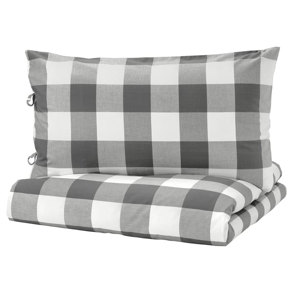 Emmie Ruta Quilt Cover And Pillowcase Dark Grey White Ikea