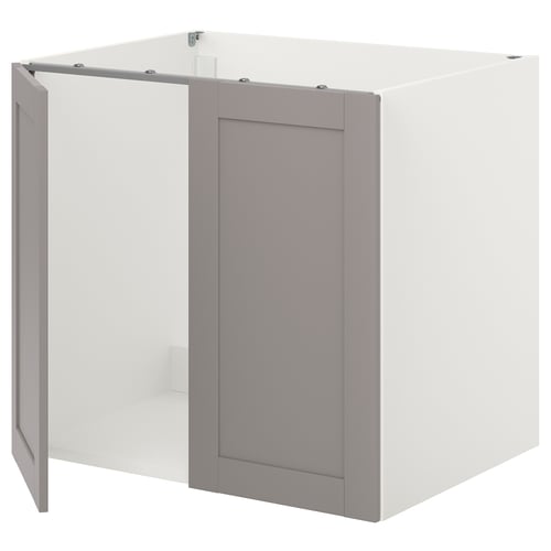 ENHET grey cabinet, rectangular, modern design with grey framed doors for wider sink.