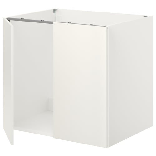 An ENHET white kitchen cabinet, rectangular with a sleek design, perfect for a wider sink setup.