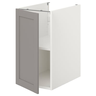 ENHET kitchen cabinet, white with grey door, rectangular shape, flat design, 10-year guarantee.