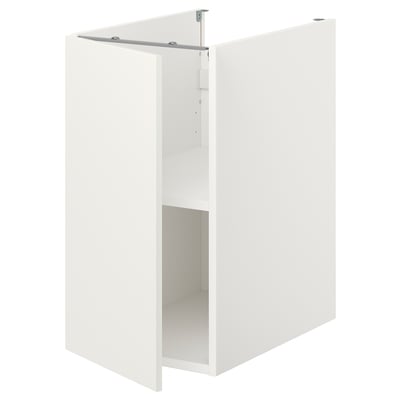White ENHET base cabinet with one shelf, modern design, smooth surfaces, single door.
