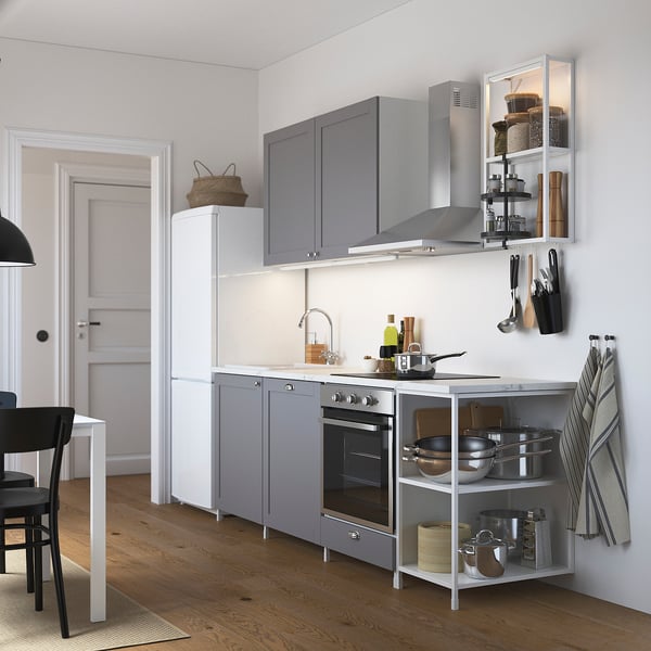 ENHET Kitchen, white/grey frame, 223x63.5x216.5 cm