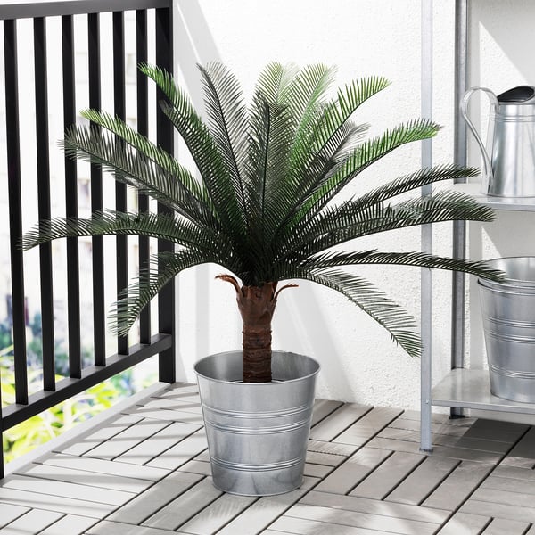 FEJKA Artificial potted plant, in/outdoor sago palm, 19 cm